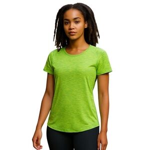 Reel Legends performance top t shirt green yellow back zipper pocket size M